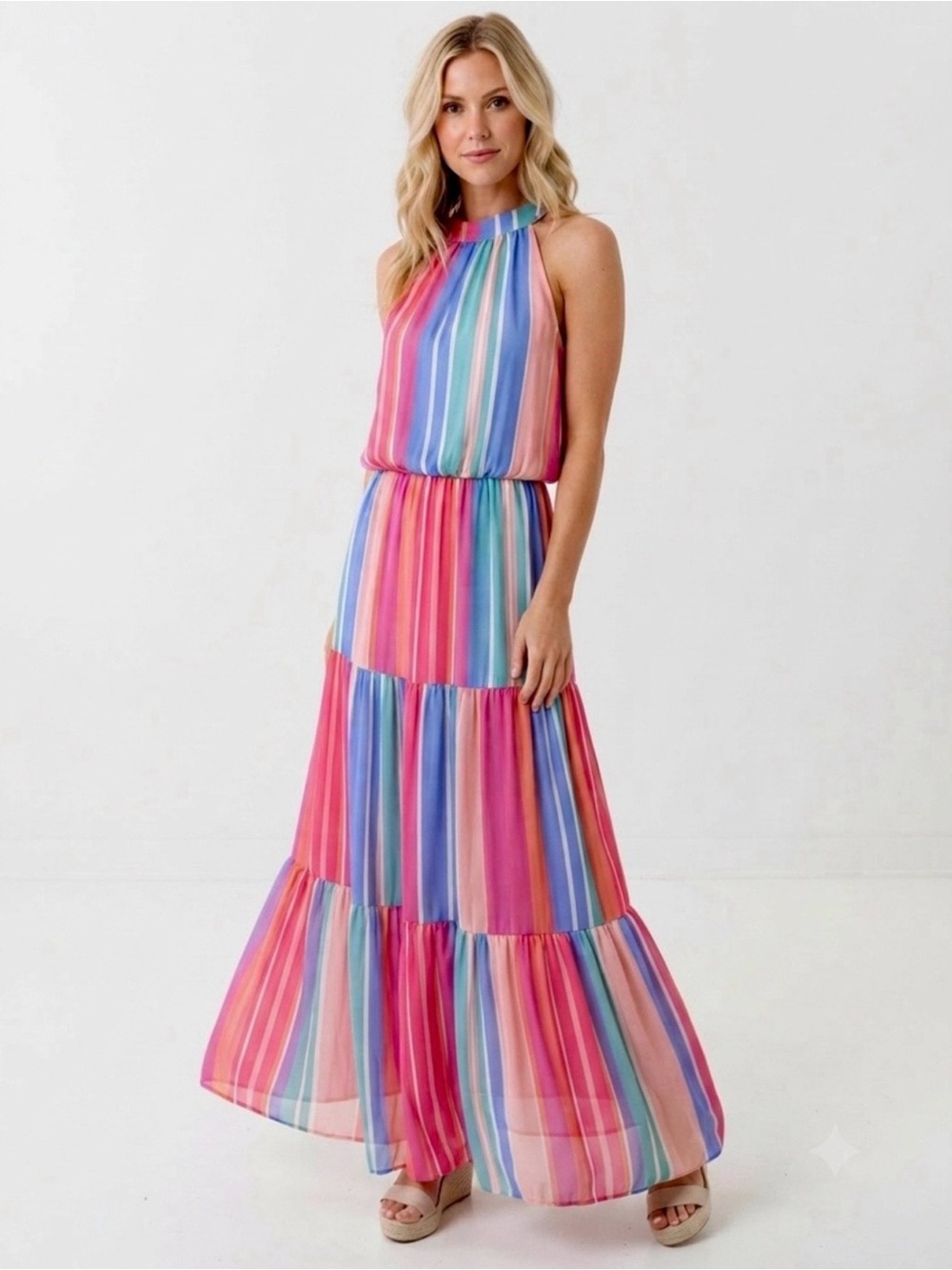 Julia Jordan Multicolor Striped Halter Maxi Dress 10